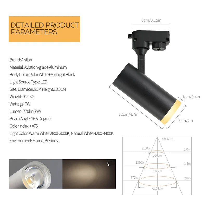 Afralia™ LED Track Light 7W COB Rail Spotlights for Art Exhibition and Picture Show