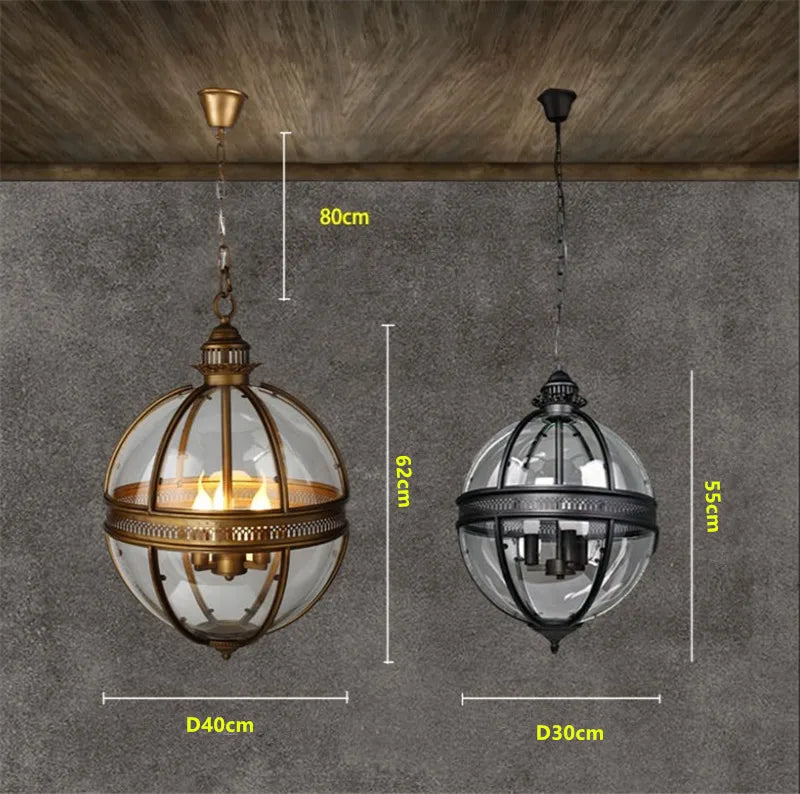 Afralia™ Loft Globe Pendant Light Fixture with Wrought Iron and Glass Shade