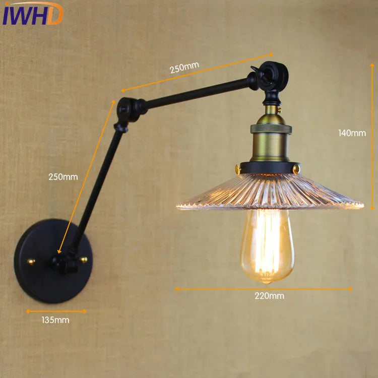 Afralia™ Glass Swing Arm Wall Lamp Sconce for Retro Vintage Industrial Style