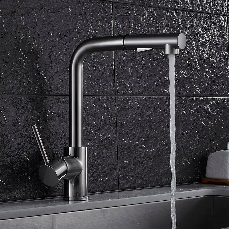 Afralia™ Brass Brushed Nickel Kitchen Faucet High Arch Swivel Pull Out Spray Mixer Tap