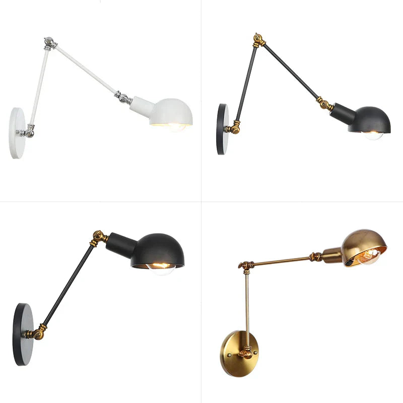 Afralia™ Retro Wall Sconce Swinging Arm Lamp Black White Brass Study Living Room