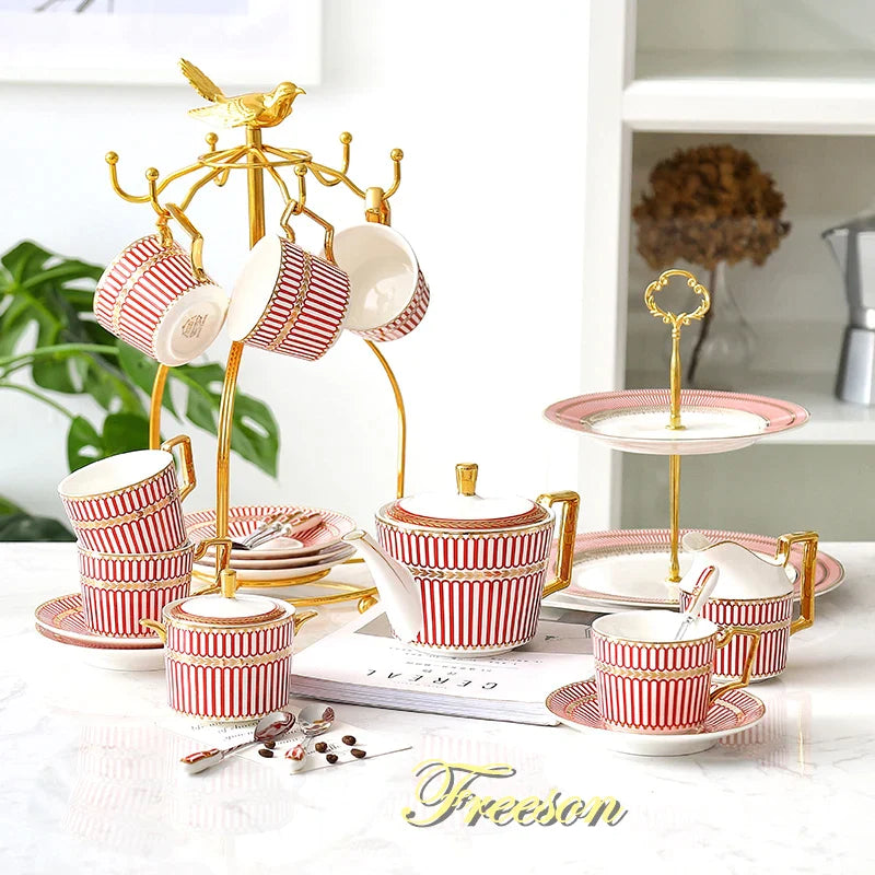 Afralia™ Gold Porcelain Coffee & Tea Set - Luxury Bone China Porcelain Coffeeware