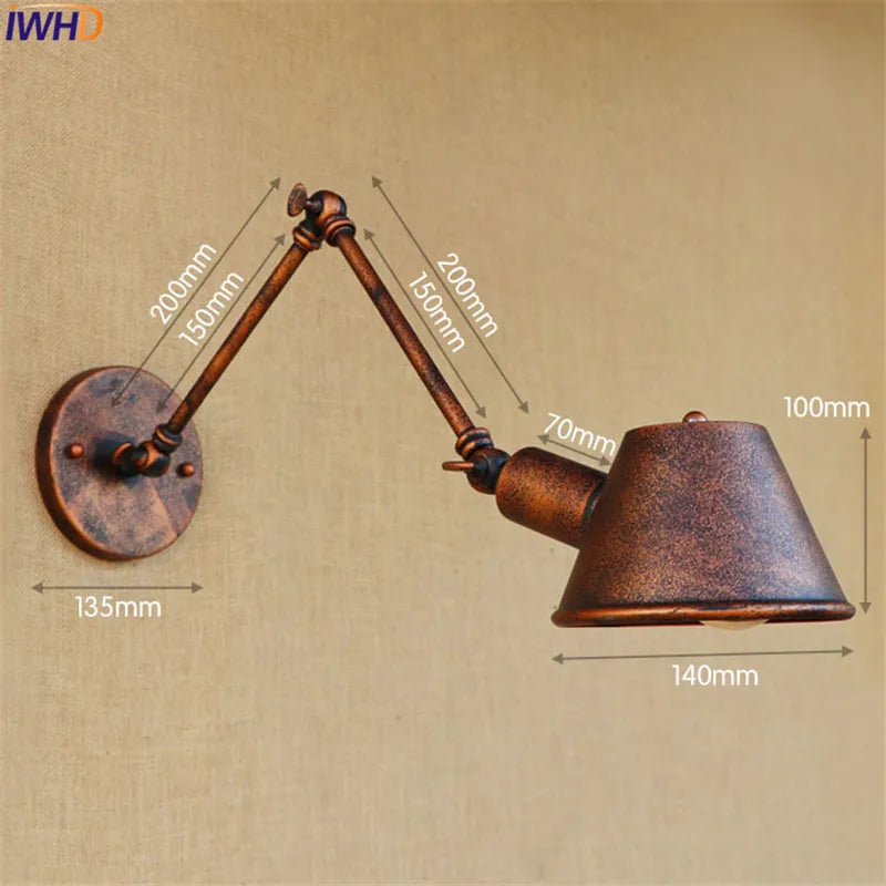 Afralia™ Golden Vintage LED Swing Arm Wall Sconce Industrial Style