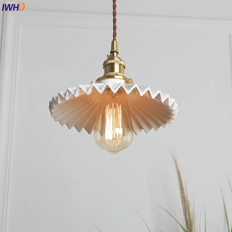 Afralia™ Nordic Copper Pendant Light with Vintage Ceramics Shade for Dinning and Living Room