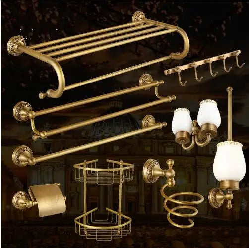 Afralia™ Carved Antique Bronze Brass Bathroom Accessories Set with Solid Bath Hardware