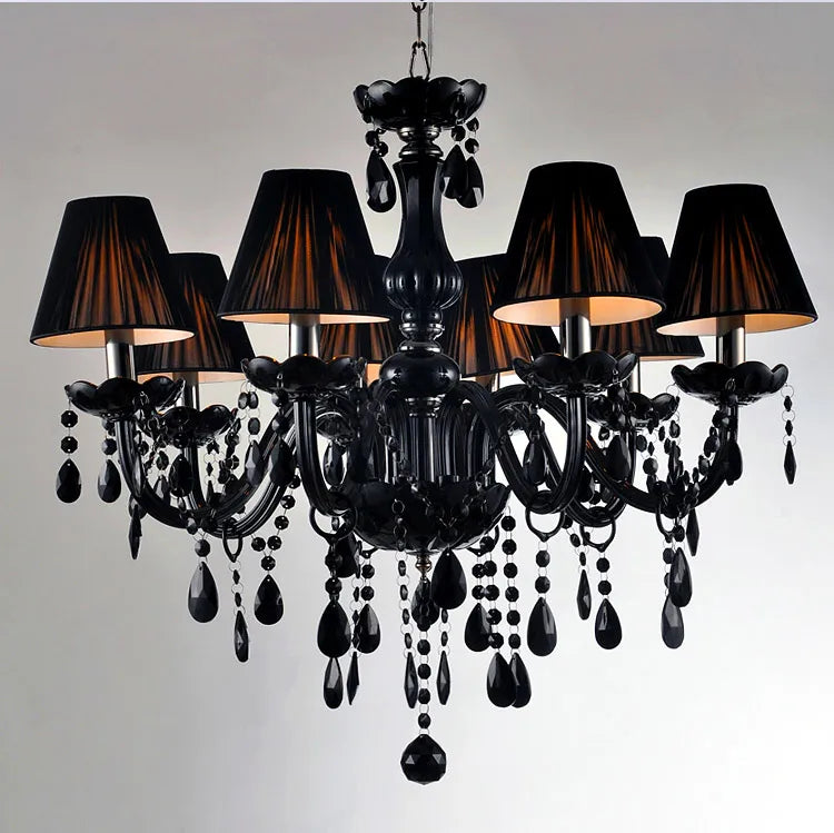 Afralia™ Black Crystal Chandelier Lamps with Fabric Lampshades for Dining, Bedroom, Living Room