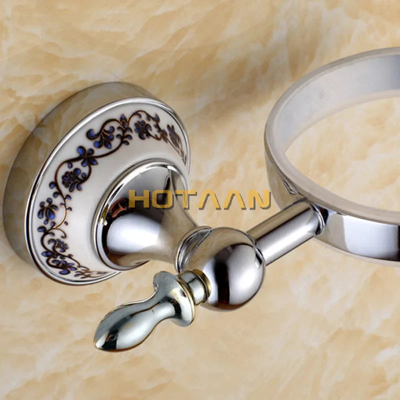 Afralia™ Ceramic Toilet Brush Holder with Brass Base - Bathroom Accessory