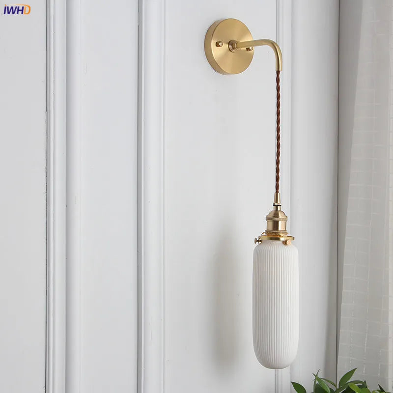 Afralia™ Nordic Ceramic LED Wall Light Modern Japanese Style Vintage Wall Lamp Sconce