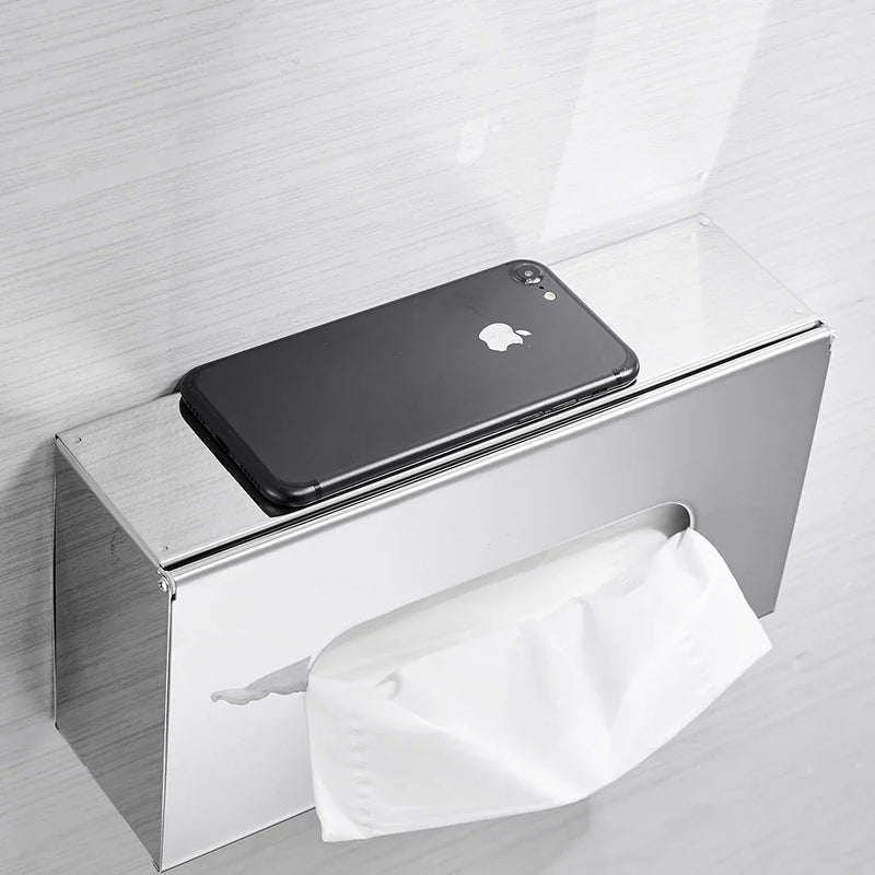 Afralia™ Stainless Steel Toilet Paper Holder Tissue Box Bath Desktop Organizer Phone Stand