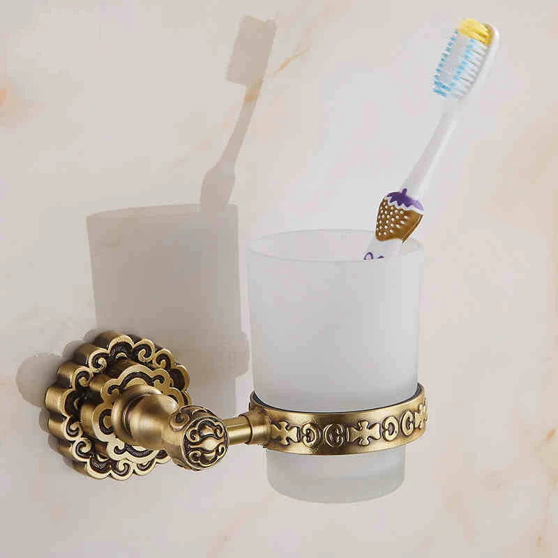 Afralia™ Antique Brass Wall Mounted Toothbrush Holder for Bathroom Décor