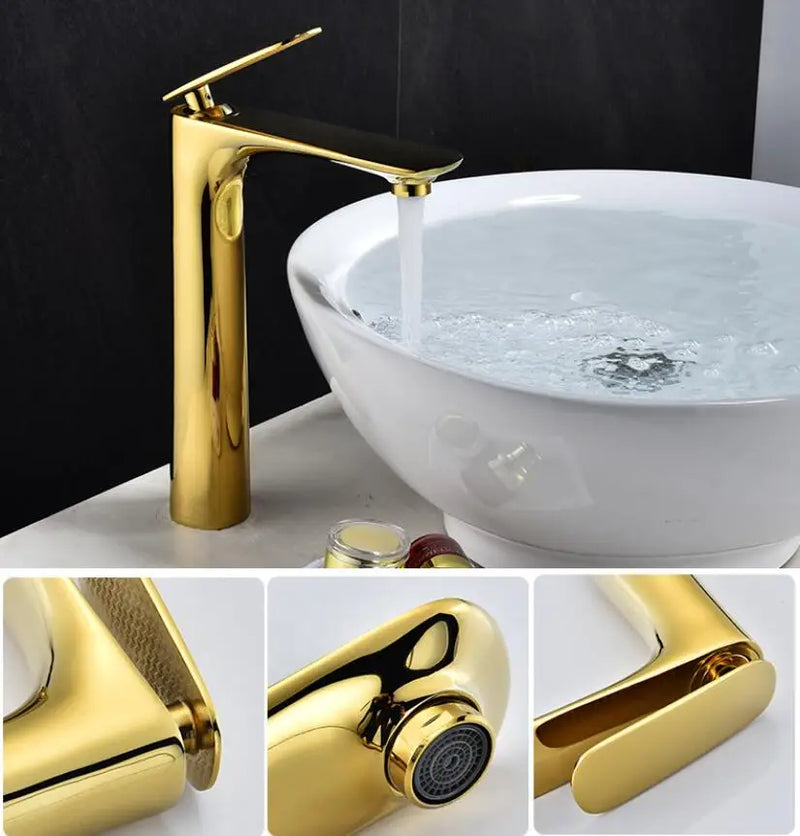 Afralia™ Tall Basin Faucet Hot&Cold Mixer Tap Gold/Chrome/White/Red/Black Bathroom Crane Sink