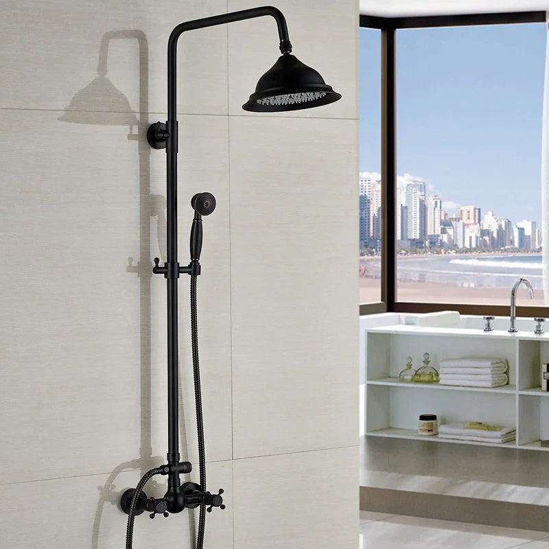 Afralia™ Black Bronze Rainfall Shower Faucet Set with 8" Head for Wall Mount