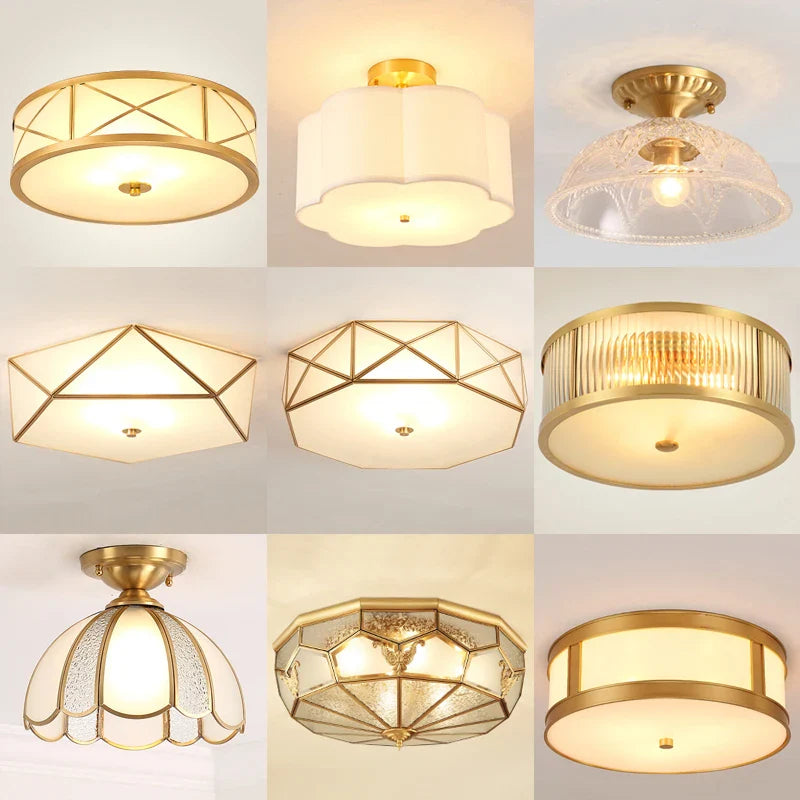 Afralia™ Copper Frosted Glass Ceiling Light for Foyer, Restaurant, Living Room, Bedroom, Study, and Loft.