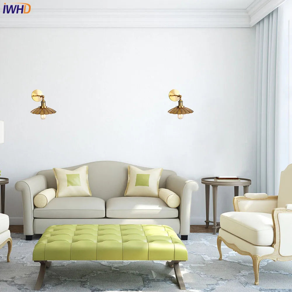 Afralia™ Iron Golden Antique LED Wall Light Retro Industrial Vintage Wandlamp