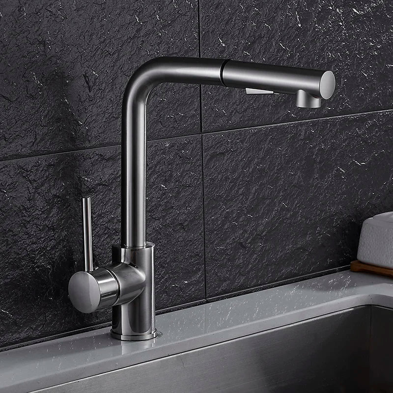 Afralia™ Brass Brushed Nickel Kitchen Faucet High Arch Swivel Pull Out Spray Mixer Tap