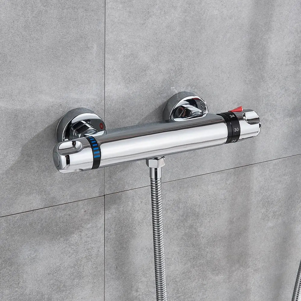 Afralia™ Chrome Thermostatic Shower Mixer Set: Hot & Cold Bathroom Thermostatic Tap