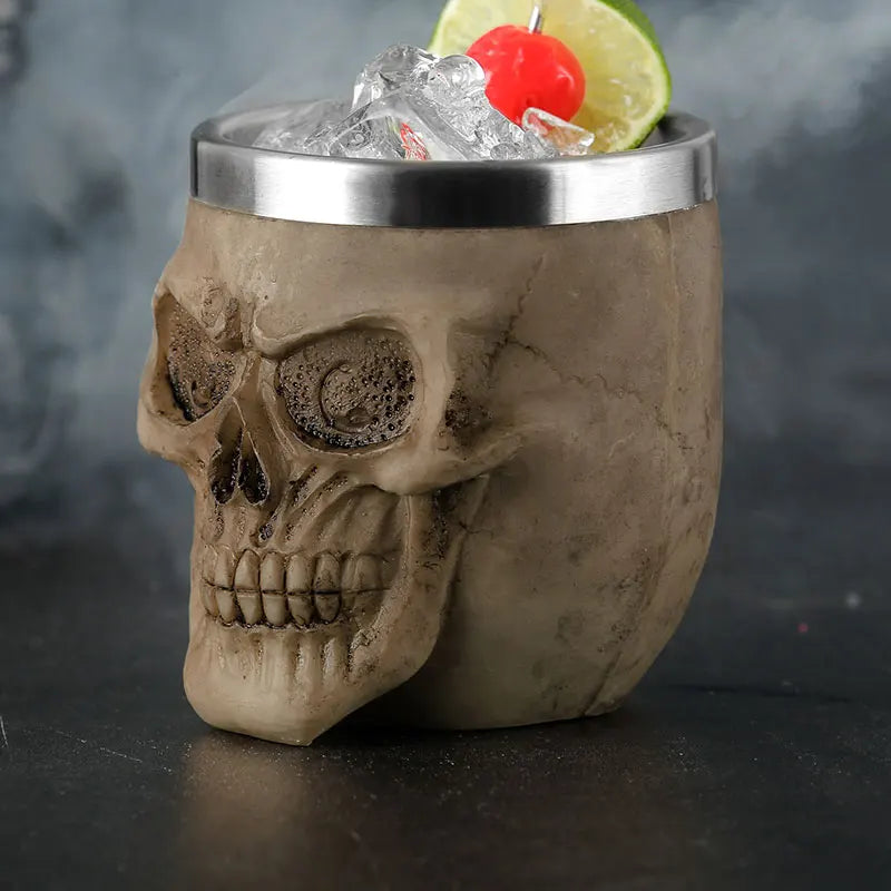 Afralia™ Skull Shot Glass Stainless Steel 200ml Gothic Beer Mug Whiskey Glasses Halloween Gift