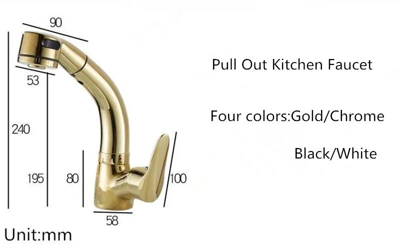 Afralia™ Pull Out Kitchen Faucet Mixer Tap with Shower Head in Gold/Chrome/Black/White
