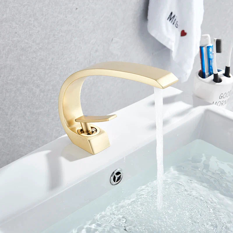 Afralia™ Brushed Gold Basin Faucet, Deck Mounted Wash Basin Mixer for Bathroom