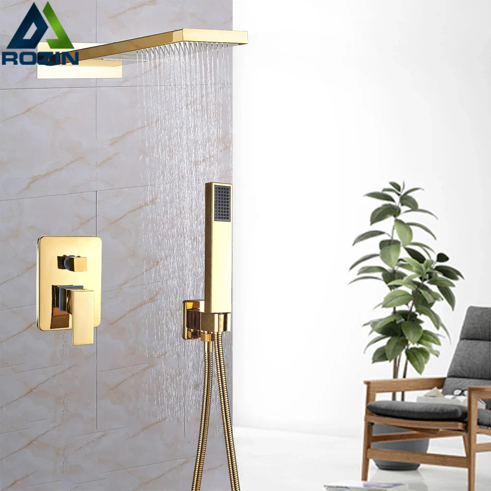 Afralia™ Golden Chrome Rain Shower Faucet Set with 3-Way Mixer Valve