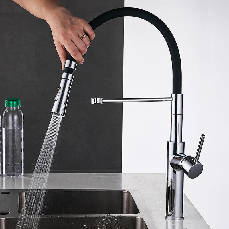 Afralia™ Chrome Dual Sprayer Kitchen Sink Faucet - Deck Mount Pull Down Mixer