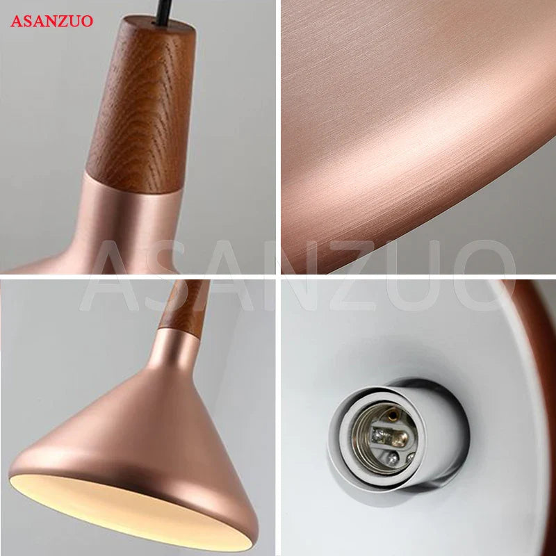 Rose Gold Nordic Wooden Pendant Lamp by Afralia™ - Creative Bar Restaurant Hanging Fixture