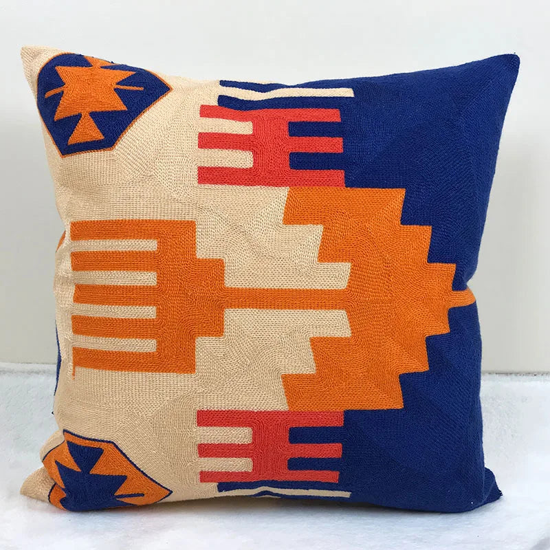 Afralia™ Embroidered Kilim Style Cushion Cover 45x45cm Canvas Cotton Pillow Square