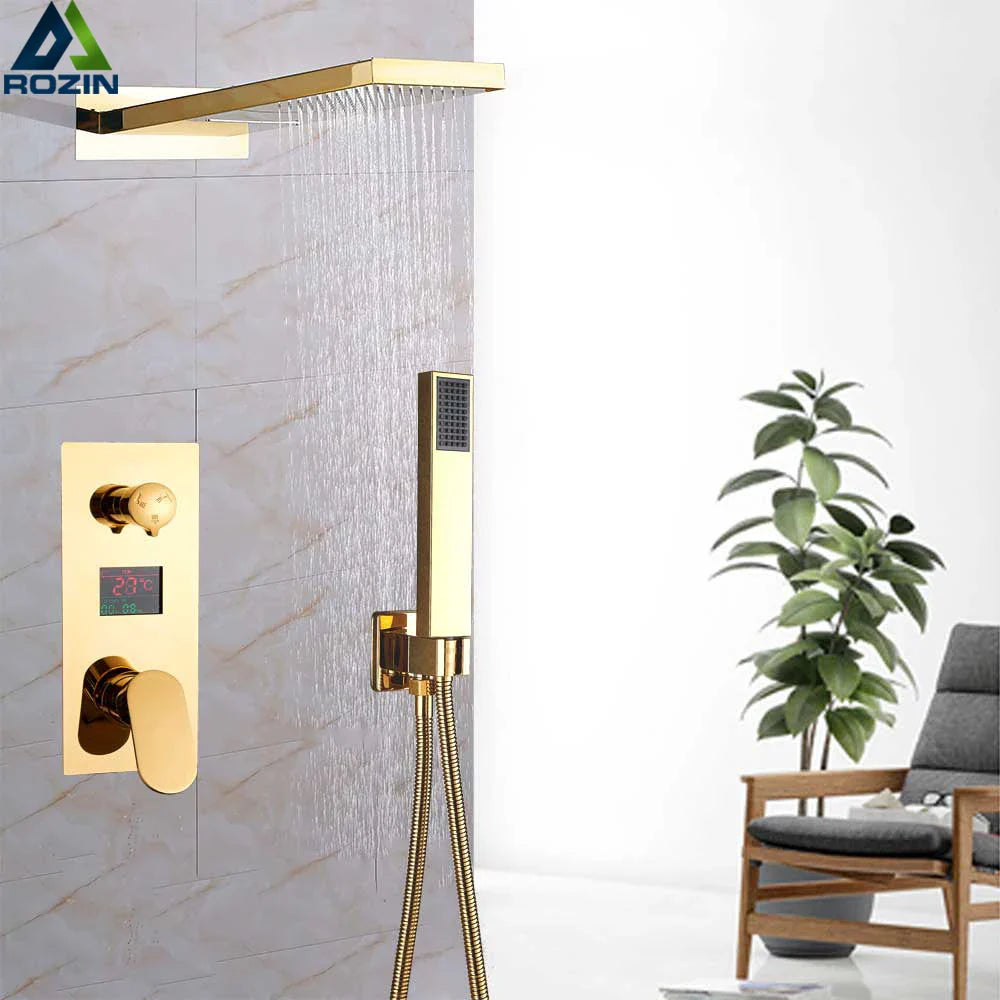 Afralia™ Chrome Luxury Digital Bath Shower Mixer with Rain Waterfall and Handshower
