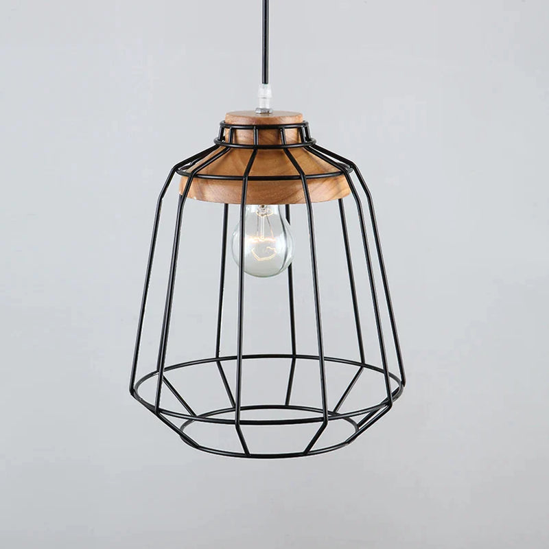 Afralia™ Retro Art Imitation Wood Iron Cage Chandelier for Dining Room and Living Room