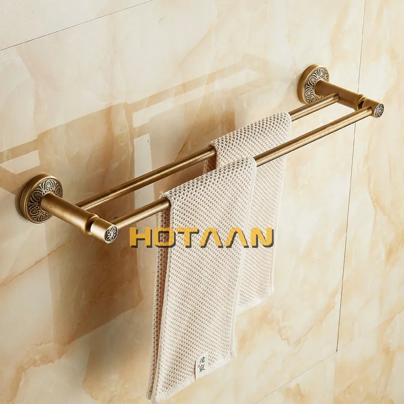 Afralia™ Antique Brass Double Towel Bar/Towel Holder - Solid Aluminium - Bathroom Accessory