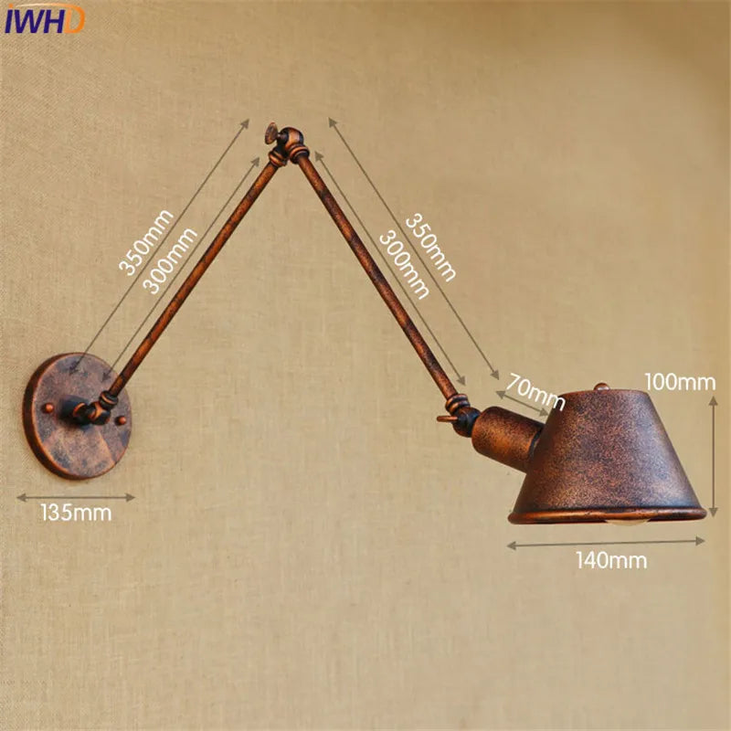 Afralia™ Golden Vintage LED Swing Arm Wall Sconce Industrial Style