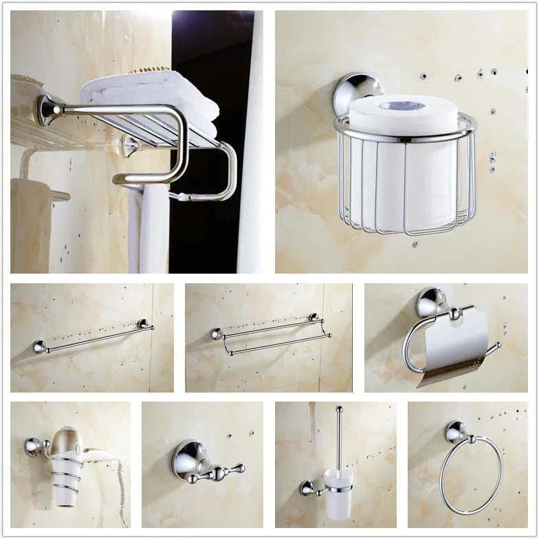 Afralia™ Brass & Crystal Bathroom Set: Towel Rack, Bar, Paper Holder, Soap Dish