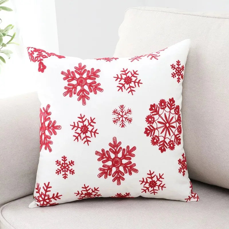 Afralia™ Snowflakes Embroidered Canvas Cotton Pillow Cover 45x45cm