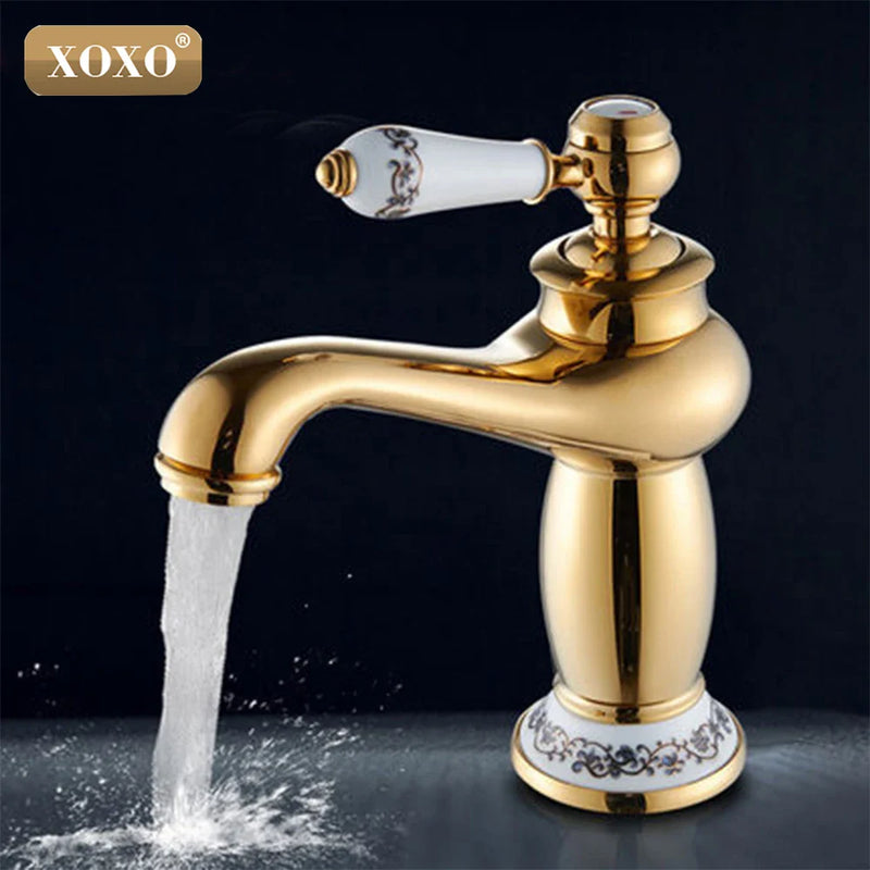 Afralia™ Bathroom Basin Faucet Deck Mounted Hot Cold Mixer 50045GT