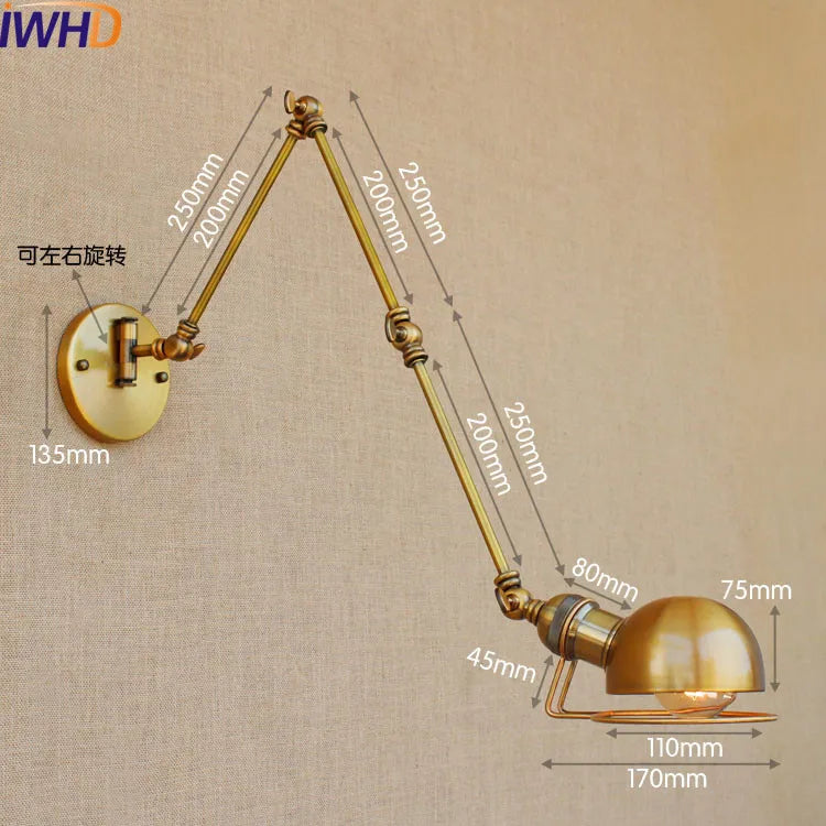 Afralia™ Gold Swing Arm LED Wall Lamp Retro Loft Industrial Sconce
