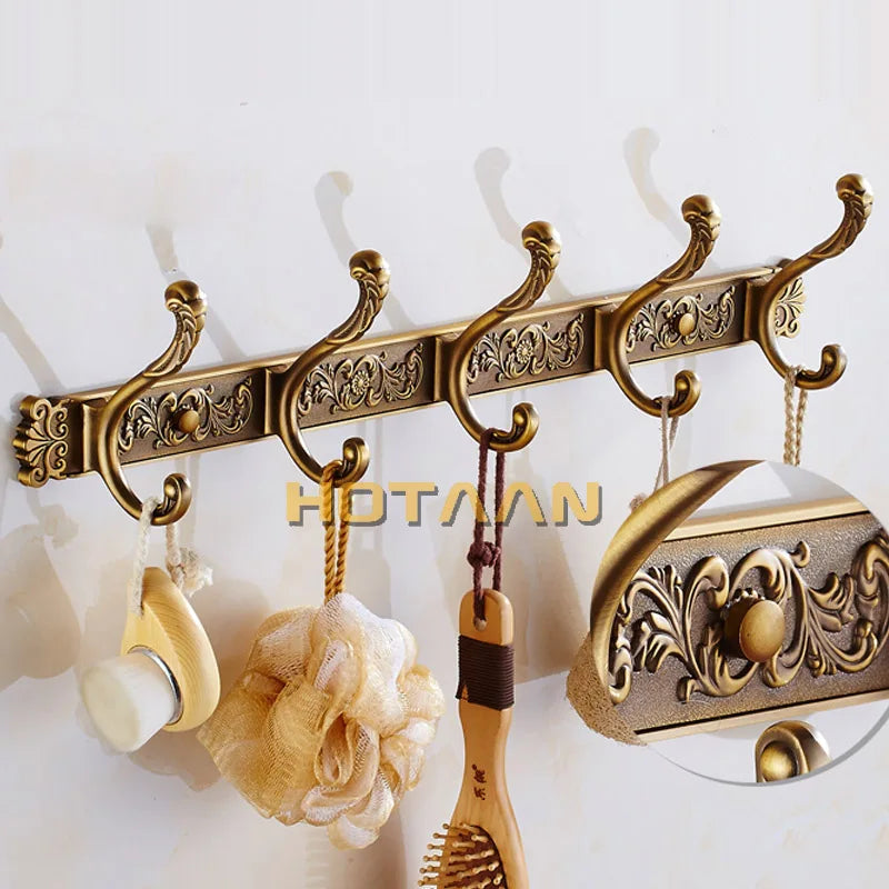 Afralia™ Antique Brass Robe Hook Towel Holder Bathroom Accessories Wall Mount