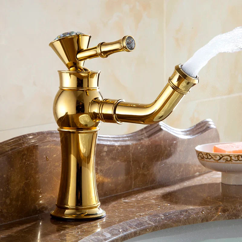 Afralia™ Gold Brass Single Handle Bathroom Mixer Taps for Counter top Basin