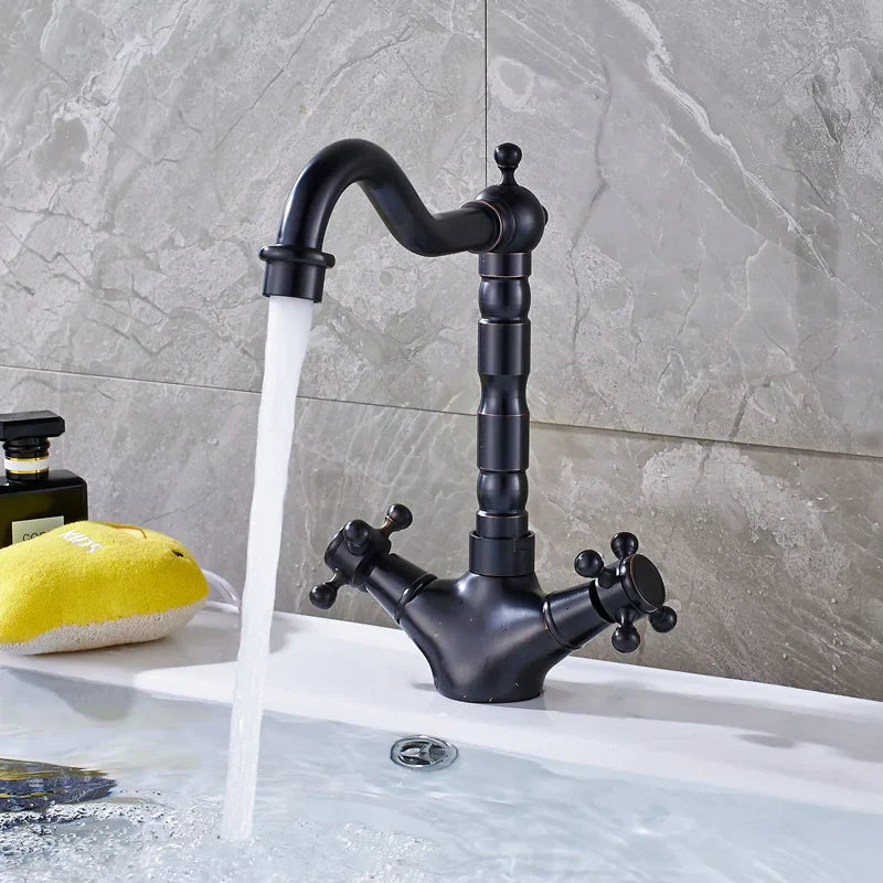 Afralia™ Dual Handle Swivel Sink Faucet Antique Brass Mixer Tap for Bathroom Kitchen