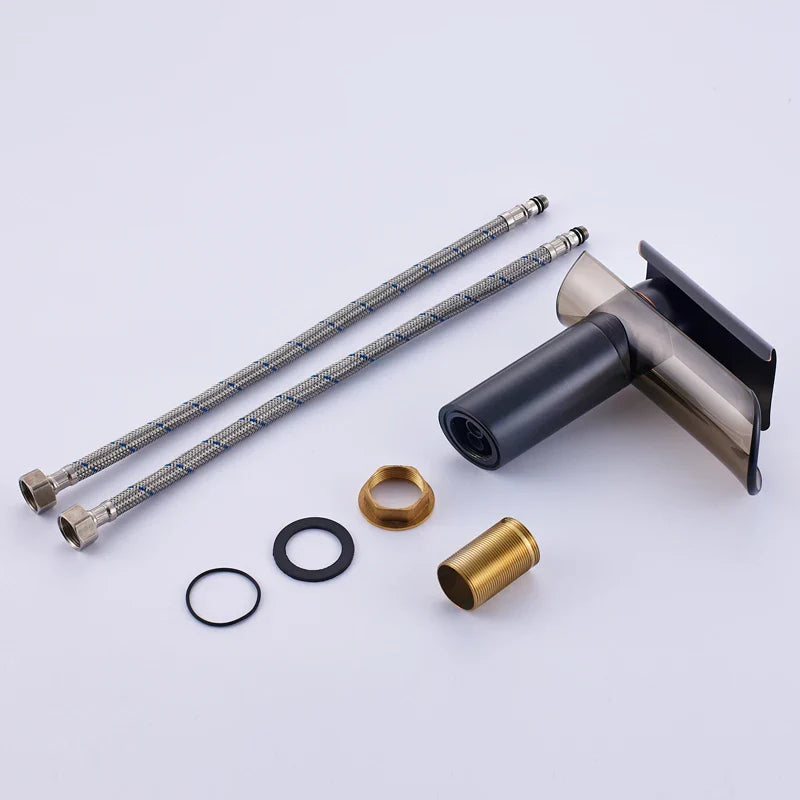 Afralia™ Glass Waterfall Basin Faucet, Deck-Mounted Single Handle Bathroom Mixer Tap