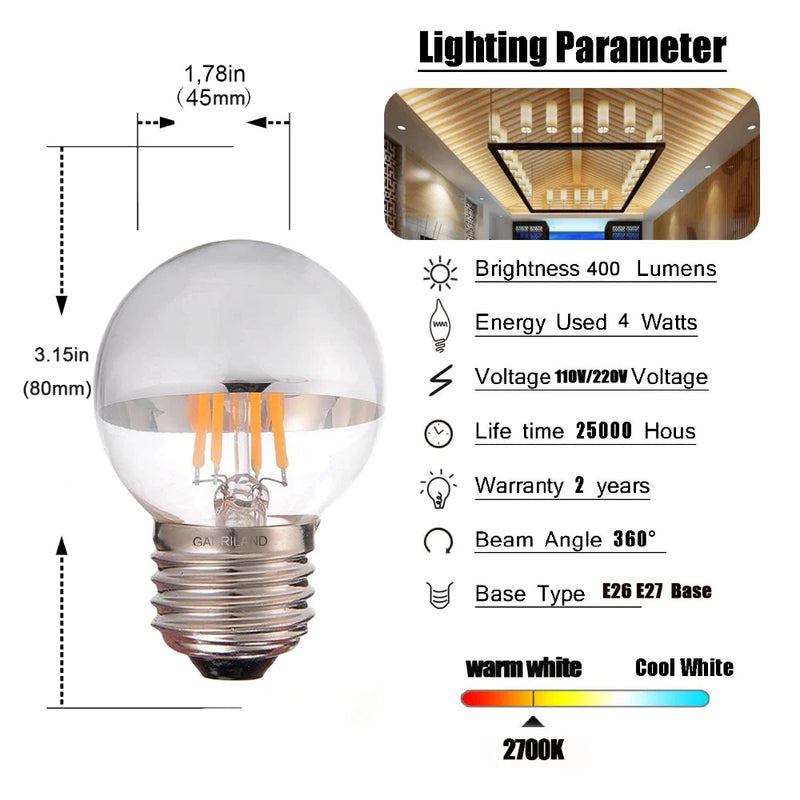 Afralia™ LED G45 Globe Dimmable Silver Bowl Bulb 4W 2700K 6000K