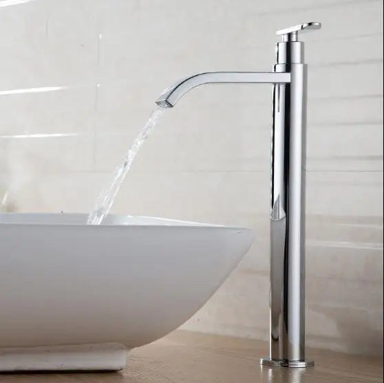 Afralia™ Tall Chrome Basin Faucet Single Cold Bathroom Sink Mixer Brass Faucet