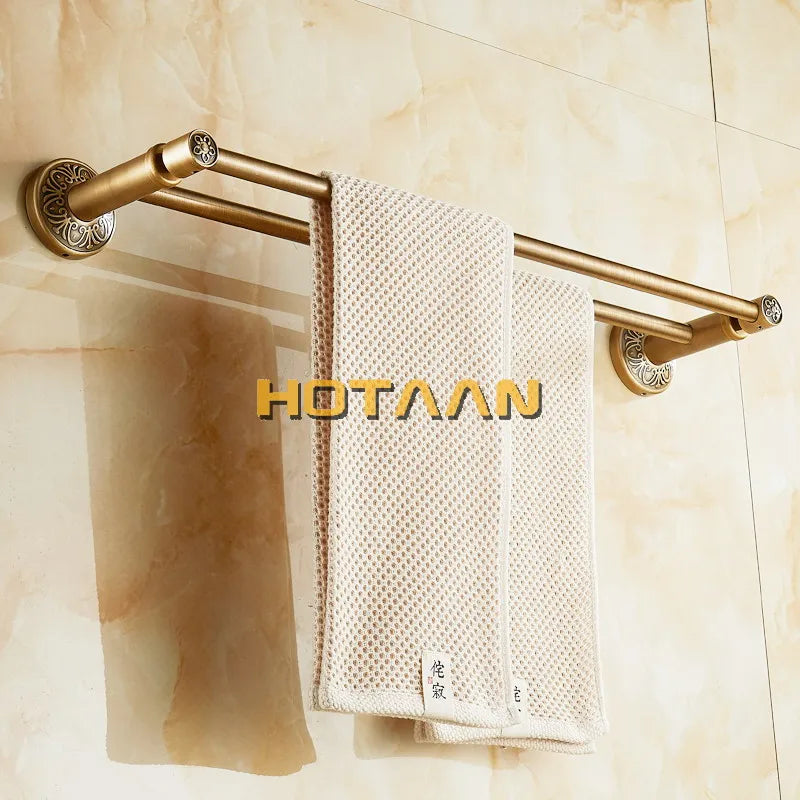 Afralia™ Antique Brass Double Towel Bar/Towel Holder - Solid Aluminium - Bathroom Accessory