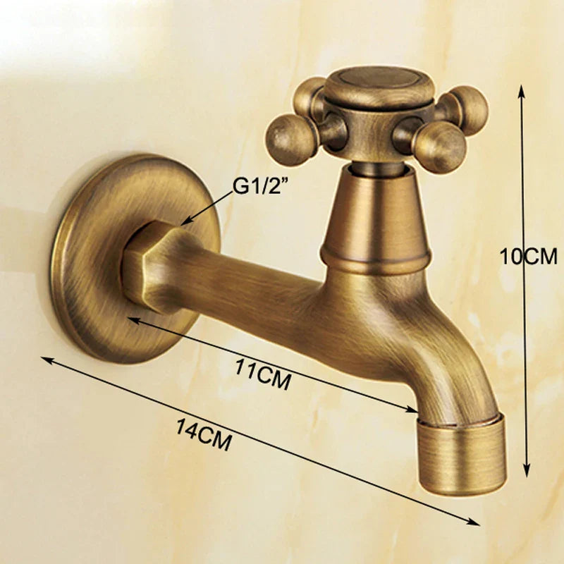 Afralia™ Antique Brass Wall Mount Bibcock Faucet for Garden and Bathroom