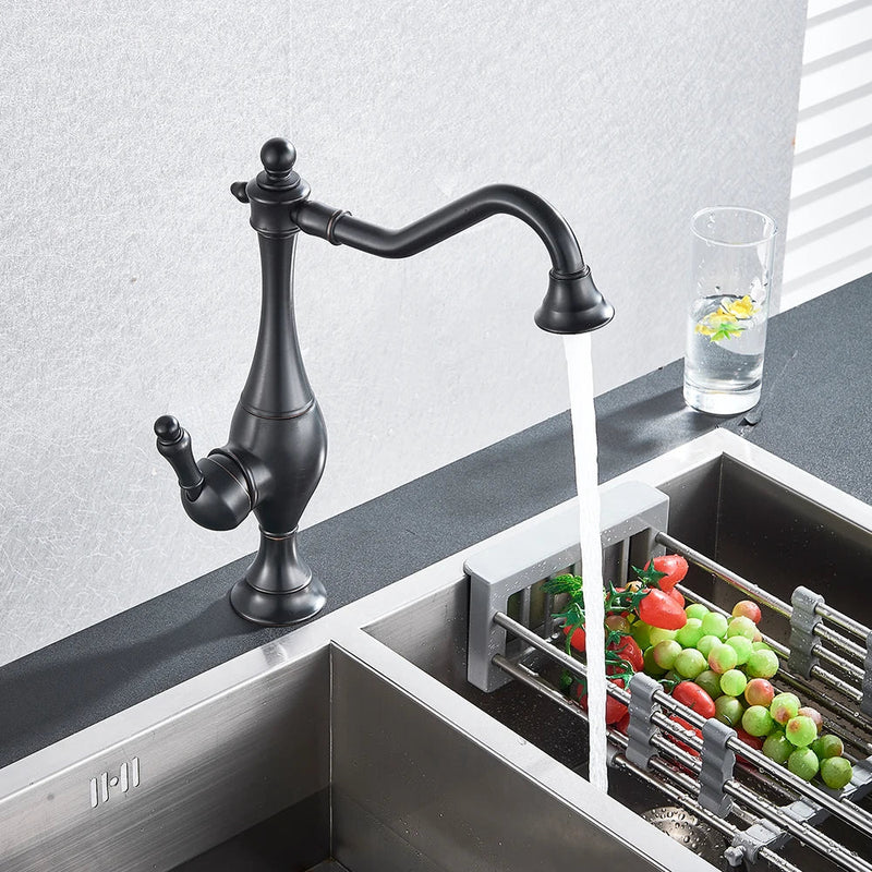 Afralia™ Black Long Neck Kitchen Faucet with Rotating Spout - Deck Mounted Mixer Tap