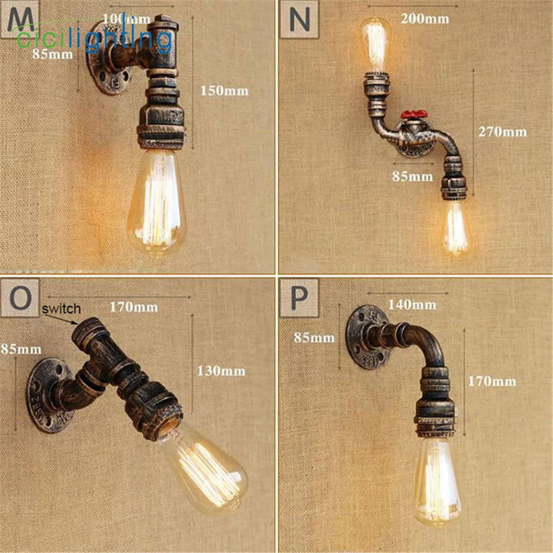 Afralia™ Industrial Water Pipe Wall Light Sconces | Vintage Style Iron Pipe Lamp