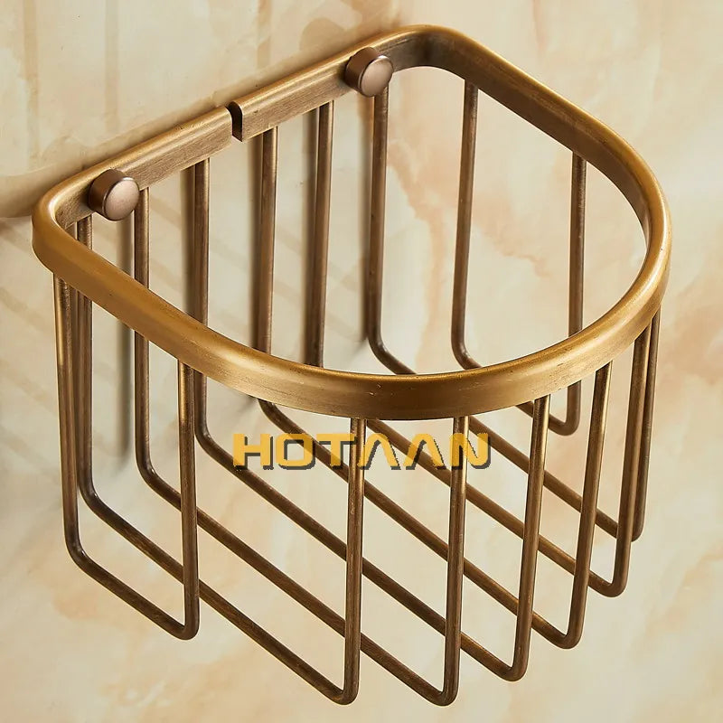 Afralia™ Antique Brass Toilet Paper Holder Mounted Roll Tissue Box - YT-1392