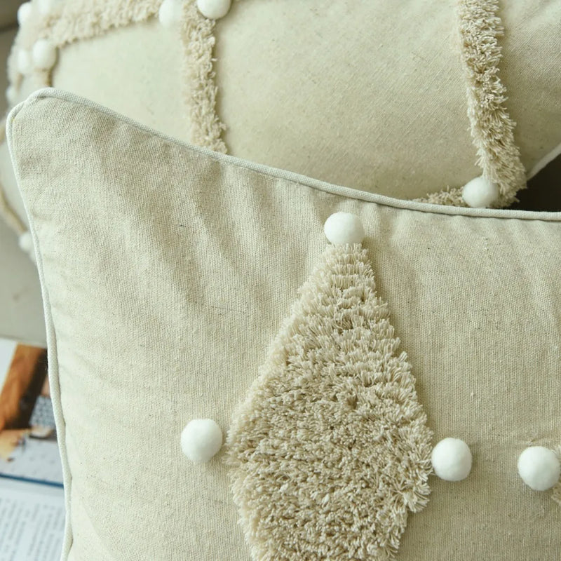 Afralia™ Boho Style Ivory Plush Pom Pom Cushion Cover, Moroccan Inspired 45x45cm