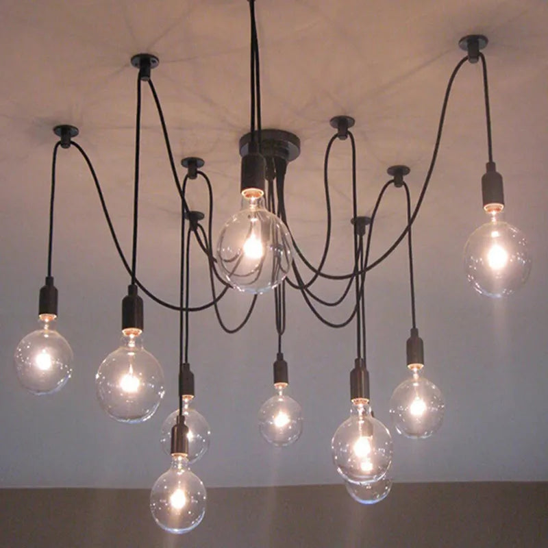 Afralia™ Spider Black Pendant Light: Industrial Edison Chandelier, Ceiling Mount, DIY Fixture