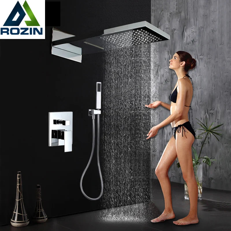 Afralia™ Golden Chrome Rain Shower Faucet Set with 3-Way Mixer Valve