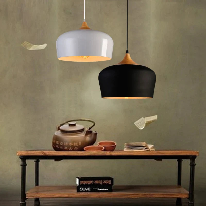 Afralia™ Modern Wood Aluminum Pendant Light for Restaurant Bar Coffee Dining Room